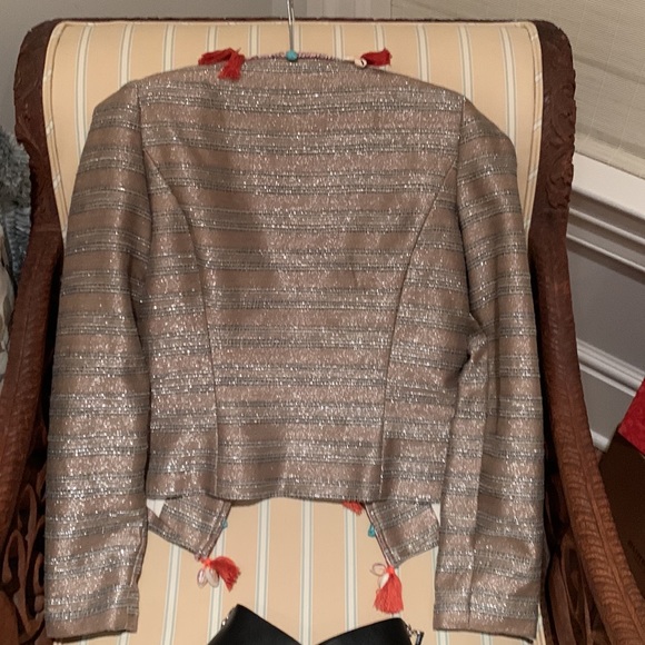 NWOT MAISON SCOTCH LUXURY CROPPED JACKET FRINGE SEASHELLS TURQUOISE EMBELLISHED - Picture 8 of 13